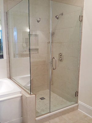 Finished glass shower door