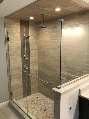 Installed frameless shower door