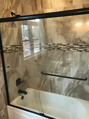Installed framed shower door